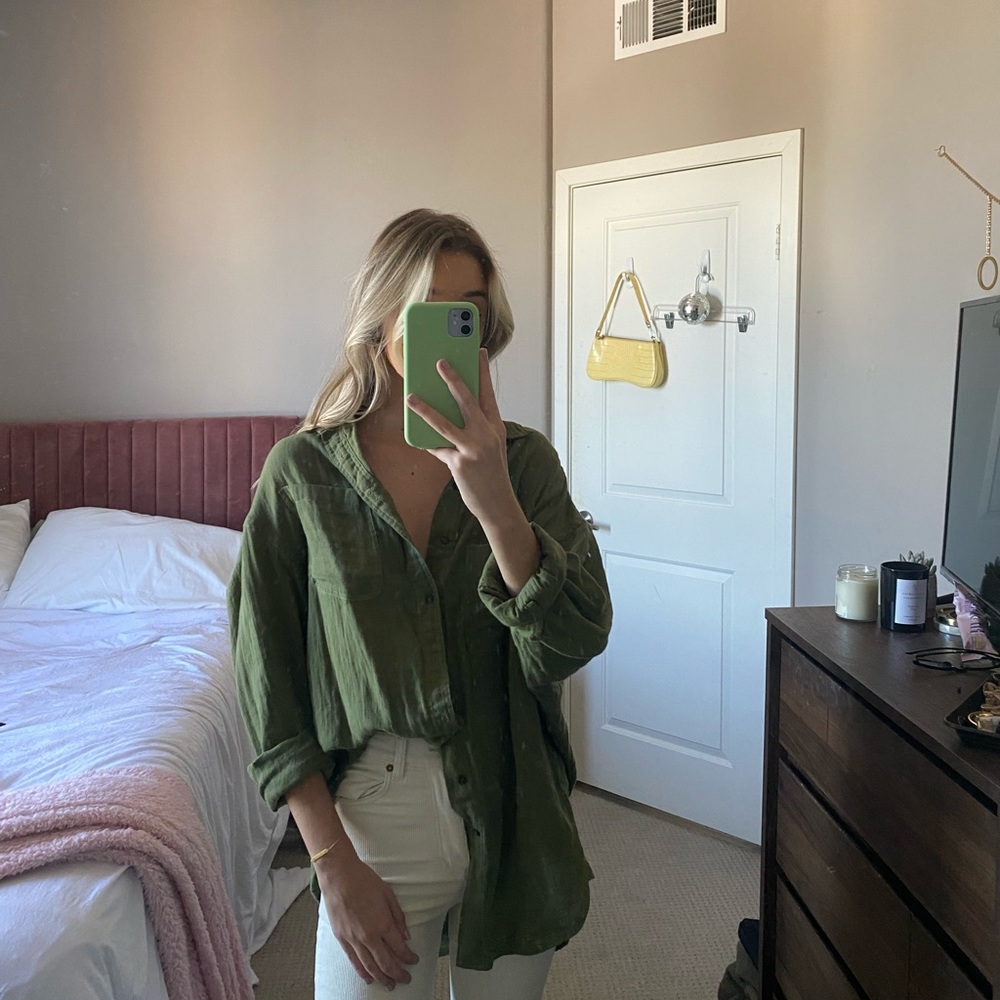 ACACIA Oversized Green Button Up Top
